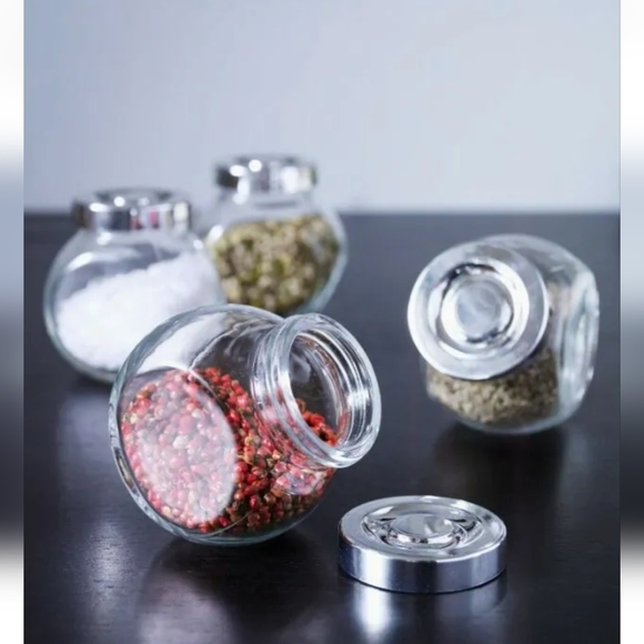 3PKS IKEA RAJTAN 5 oz Clear Glass Spice Herb Jars With Silver Lids - Picture 1 of 7